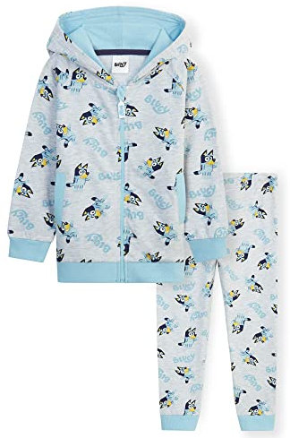 BlueY Jogginganzug Kinder Mädchen Trainingsanzug Kapuzenpullover und Jogginghose Set (Grau/Blau, 2-3 Jahre)