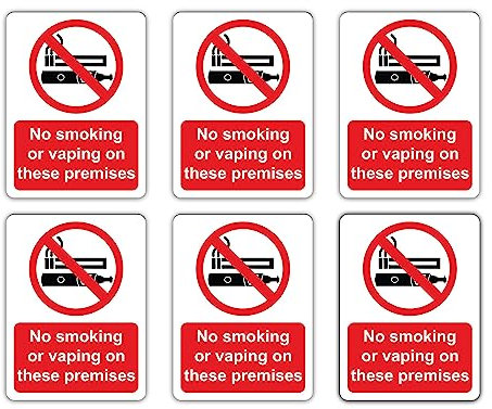 Dam Words 6 x No Smoking on these Premises Sign | 10 x 7.5 cm No Smoking No Vaping Stickers for Indoor/Outdoor | No Smoking Table Sign
