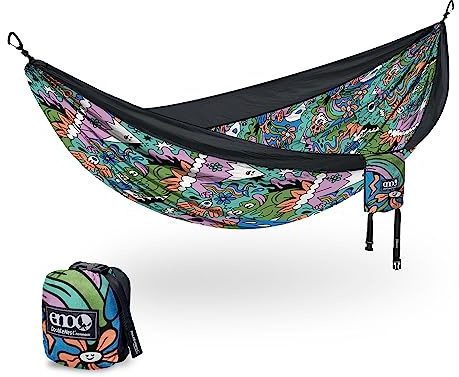 ENO DoubleNest Hammock - Lightweight & Portable Camping Hammock - 1 to 2 Person Backpacking Hammock - for Camping, Hiking, Backpacking, Travel, a Festival, or The Beach - Nature Talk/Black