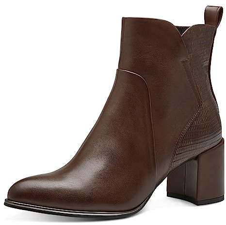 MARCO TOZZI Stivaletti Donna con Tacco in Pelle Sintetica Tacco a Blocco, Cognac Comb, 38 EU