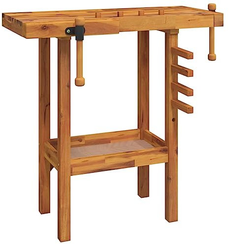 vidaXL Banco Trabajo con Estante Mesa de Trabajo Organizador para Taller con Almacenaje con Tornillos de Banco Madera Acacia 92x48x83cm