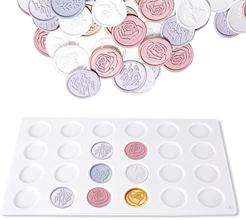 AWAVM 1 alfombrilla de silicona para sello de cera, almohadilla de sellado de cera de 24 cavidades, bandeja de molde de disco redondo plano para manualidades, encerado, resina epoxi, UV, manualidades