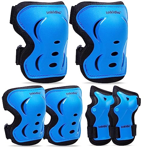 Inkidio Knee Pads for Kids Protective Gear Set with Knee Pads Elbow Pads and Wrist Guards Ideal for Girls Boys Skating Skateboard Scooter Bike (Medium, Blue)