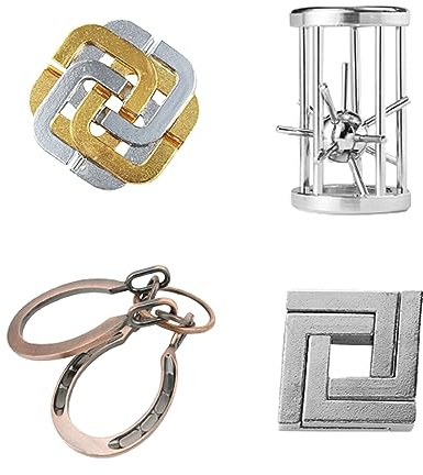 RoseFlower Brain Teaser Metal Puzzle Toy - Mini Alloy Intellectual Unlock Buckle Mind IQ Test Challenge Game - Level 10 Difficulty - Stress Relief/Travel/Educational Toys Gift for Adult Teens Kids