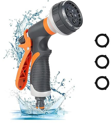 UNINGYI Gartenbrause, Garten Handbrause, Garten Spritzpistole, 8 Einstellbare Gartenspritze für Garten, Autos Waschen, Haustiere Baden, Hausreinigung (Orange)