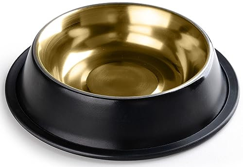 StilGut Fressnapf für Hund & Katze, Futternapf aus Aluminium 0,2 l, Hundenapf, Katzennapf, Wassernapf - Schwarz/Gold