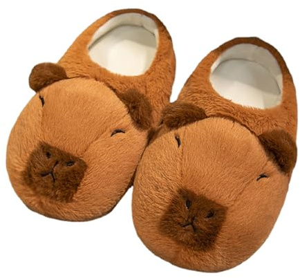 BUNIQ Zapatillas De Capibara, Lindas De Dibujos Animados, De Felpa, Algodón Antideslizantes Cálidas Para El Hogar De Invierno Para Mujeres Y Hombres