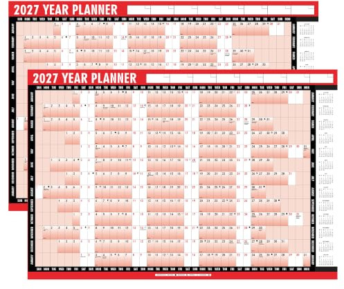 2026 Wall Planner A1 x 2 Pack with Pen & Adhesive Dots, 88cm x 58cm Laminated Unmounted Wall Calendar 2026 UK Annual Organiser Chart Ideal Full Year Planner for Home, Business, Office, School