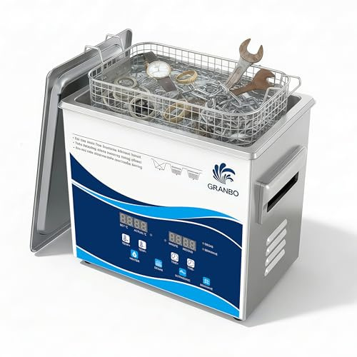 GRANBO - limpiador ultrasónico de joyas 3,2 l 120 W, máquina ultrasónica de 40 kHz con temporizador de calentador y desgasificación, limpiador ultrasónico dental, limpia anteojos, anillos, monedas