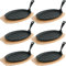 6x Servierpfanne mit Holzuntersetzer und abnehmbarem Serviergriff 27 x 17,5 x 2 cm Gusseisen
