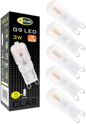 CLAR - Bombilla LED G9, 3W 3000K (Pack 5)