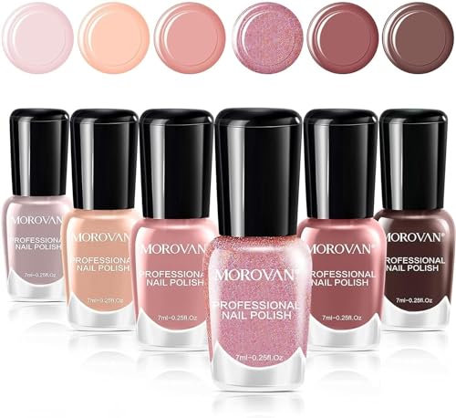 Morovan Vernis a Ongle: 6 Couleurs Pure Vegan Vernis a Ongles Set 0.25 Oz Nu Rose Vernis À Ongles Séchage Rapide Vernis à Ongles Pastel Débutant Naturel Vernis à Ongles Lot