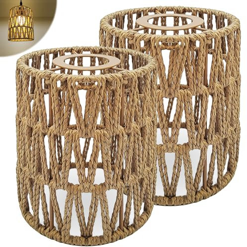WANDGU Pantalla de lámpara de techo de ratán: 2 piezas pantalla de lámpara bohemia decoración retro cubierta de lámpara de repuesto, accesorios para comedor salón