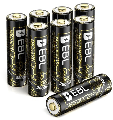 EBL Edición Dragón 8 x AA Pilas Recargables Pro Goldtop 1.2V Ni-MH Baterías AA Recargables (2024 Edición Limitada Dragon) Alta Capacidad 2800mAh AA Recargables