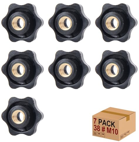 Tuerca con mango de estrella, 7 unidades, M10 × 38 mm, rosca interior, botón de sujeción, tuercas moleteadas, tuerca de sujeción a través del agujero para máquina herramienta, máquina (M10)