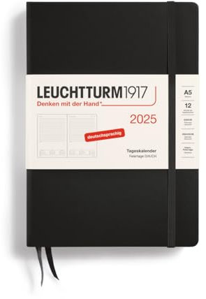 LEUCHTTURM1917 370593 Tageskalender Medium (A5) 2025, Schwarz, Deutsch