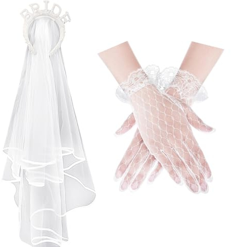 ZGDEIWGF 1 Pieza De Diadema Nupcial, 1 Par De Guantes, Tocado Nupcial De Boda, Velo De Novia, Velo De Diadema Adornado Con Perlas Nupciales