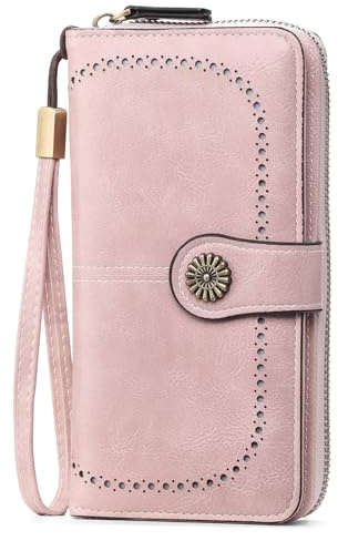 GOIACII Ladies Purse RFID Blocking Womens Wallet Wristlet Clutch Large Capacity Card Holder Pink