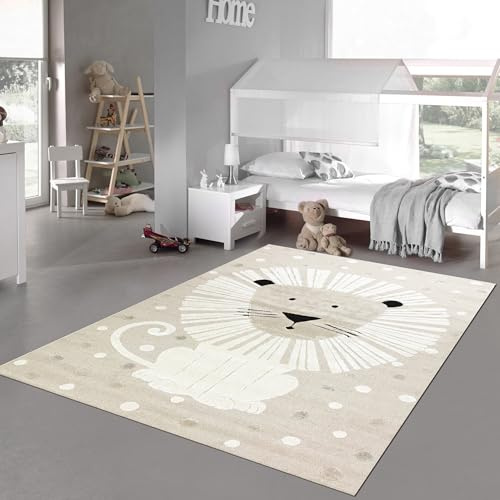 Teppich-Traum Teppich Kinderzimmer Kinderteppich hell Höheneffekt Löwenmuster beige Creme, 120 x 170 cm