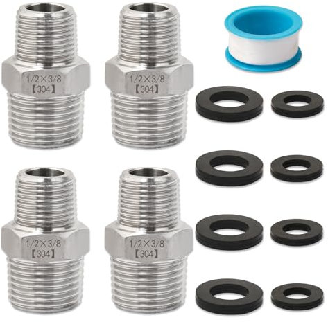 4 Pcs Hex Nipple Fitting 3/8 x 1/2 Male Thread Josaton Stainless Steel 304 Hex Nipple Pipe Fittings for Pipe Connecting Conversion