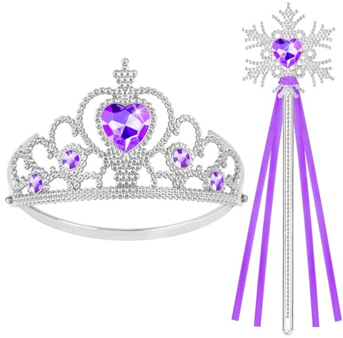 HOTUT Girls Princess Elsa Dress Up Accessories Set, Princess Dress Up Accessories Set, Tiara Crown and Fairy Magic Wand Elsa Princess Dress Up Accessories for Girls Birthday Party Halloween Cosplay
