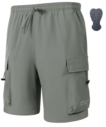 Santic Men's Mountain Bike Shorts 4D Padded Quick Dry Lightweight Cycling Shorts Bicycle Riding Shorts with Pockets Green