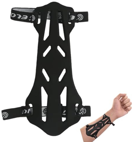 Protectores de brazo con arco para niños y adultos, protector de antebrazo con arco con 2 correas ajustables de goma (negro)