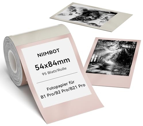 NIIMBOT etiketter, fotopapper endast för B21Pro etikettskrivare, termopapper klistermärken, etikettband för foton, anteckningar, memos och gör-det-själv, 54 x 84 mm 95 etiketter per rulle, tid