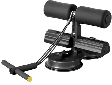 Asistente de sentadilla con banda de resistencia, soporte de pie para entrenamiento abdominal con ventosas duales, herramientas de ejercicio para gimnasio en casa (negro)