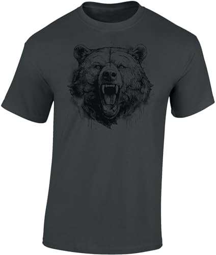 Baddery Bären T-Shirt - „Rage of the Wild“ - Jagd Shirt für Herren & Damen mit Bär-Motiv (Dark Grey 3XL)