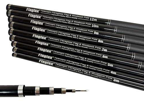 Flagtex Asta telescopica per bandiera, 5 m, con puntali in metallo, per festival e campeggio