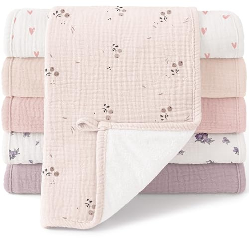 Bearmoss Moltontücher Baby 100% Baumwolle Weiche Spucktücher Baby,Saugstark Mulltücher 6er Pack 50x25 cm für Jungen Mädchen (Rosa Blockdruck)