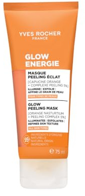 Yves Rocher Glow Énergie Mascarilla Exfoliante – Aporta luminosidad en 10 minutos – Con capuchina y complejo exfoliante – Para todo tipo de piel – 95 % de ingredientes naturales – 75 ml