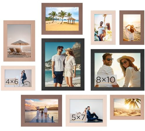 Funtopia 10 Pack Multi Photo Frames, Gallery Wall Frame Set for Multiple Sizes, Four 6x4, Four 7x5, Two 10x8 for Baby, Family, and Wedding Photos, Collage Picture Frames for Wall or Tabletop Display