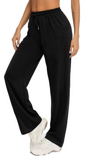 Litherday Pantaloni da Jogging Donna Alta Vita Lunghi Baggy in Cotone Pantaloni Comodi per Yoga Tempo Libero con Tasche (Nero, XXL)