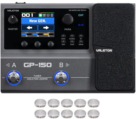 Valeton GP-150 Multi-Effects Guitar Processor with HD Modeling, 200+ Effects, Built-In Battery, IR & NAM Support, Expression Pedal, USB Audio Interface(Incl 10 PCS Additional Toppers By VOLKTONE)