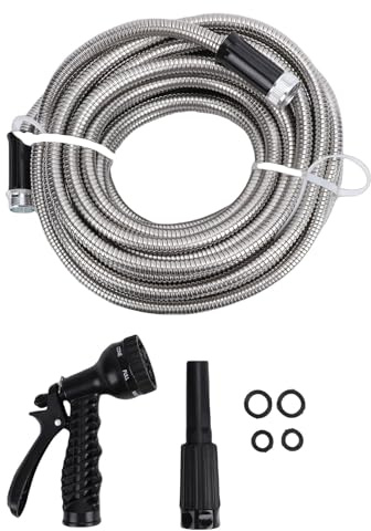 VBESTLIFE Manguera de Jardín Expandible con Boquilla, Manguera de Agua de Acero Inoxidable, para Regar Plantas, Césped, Jardín, Lavado de Coches (100FT)