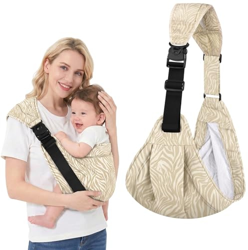 AYESY Babybärare, bärsäck, ergonomisk bärduk, bekväm och lätt, lämplig för nyfödda, maximal bärkapacitet 20 kg, ljus khaki zebratryck