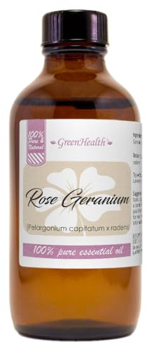 Rose Geranium Essential Oil - 100% Essential Oil - 4 fl oz - Amber Glass Bottle - GreenHealth
