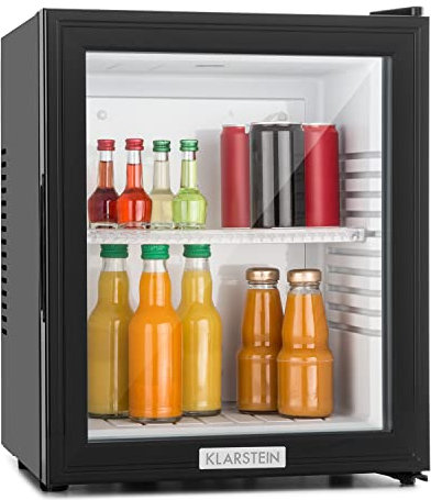 Klarstein Brooklyn Kühlschrank, Mini-Kühlschrank für Zimmer & Büro, Kleiner Kühlschrank für Getränke, Snacks & Kosmetik, Leiser Getränkekühlschrank, Mini Kühlschrank mit Glastüre, Minibar 12-18°C, 23L