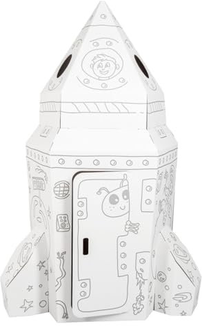 small foot 10018 Maison de jeu à colorier Fusée en carton solide, coloriage personnalisé avec feutres ou crayons