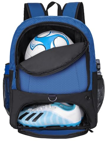 Rudmox Sac à Dos pour Ballon de Football, Basketball, Football, Volley-Ball, Sac de Sport avec Crampons séparés et Compartiment pour Ballon et Pochette intérieure pour Ordinateur (Bleu)