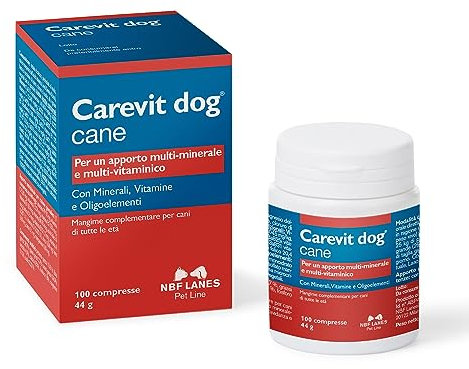 NBF Lanes | Carevit Dog Cane, 100 Compresse Divisibili, Apporto Multi-Minerale e Multi-Vitaminico in caso di Accrescimento, Gravidanza e Allattamento, Impegno Sportivo, cani anziani
