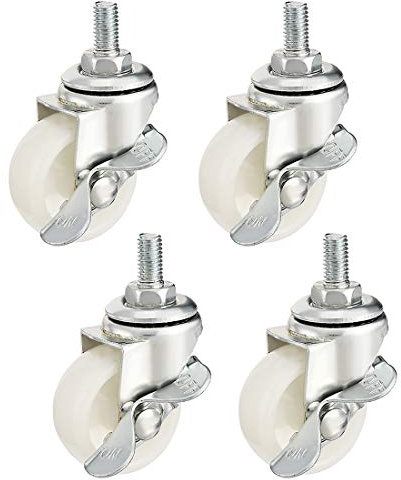 sourcing map 4 Stück Lenkrollen 1,5 Zoll Nylon M8 x 15mm Gewinde Räder mit Bremse Weiß
