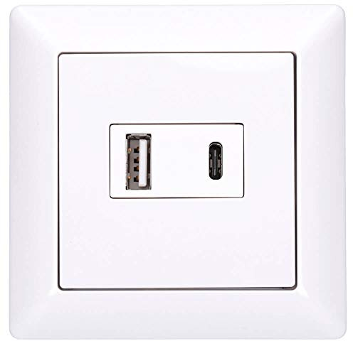 Jung USB-Ladegerät USB15CAWW Komplett-Set mit 2 USB-Buchsen Ports: 1× USB Typ A, 1 ×Typ C (max. 3A) mit Abdeckung A1569USBWW und 1-fach Rahmen AS581WW Alpinweiß Serie AS