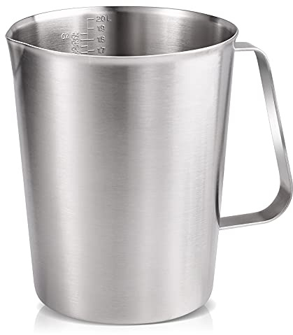KSENDALO 64Oz/8Cup Stainless Steel Pitcher (SUS304), 2 Liter Metal Container for Water, Milk, Liquid with Handle with Engraved Markings, Silver