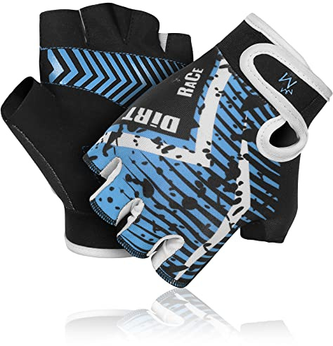 MARIB Cycling Gloves for Kids Half Finger Gloves for Children Bicycle Outdoor, Gym Gloves for Junior Toddler Boys Girls for Riding Biking Sports Gloves are Non-Slip,Youth Age 2-10 (Year 7-8, Blue)