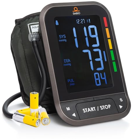 Dario Blood Pressure Monitor for Home Use Gen2 Automatic Machine, LCD Backlit Display, Large Adjustable Arm Cuff (8.75-16.5in) Smart Bluetooth App & Carry Case