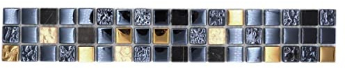 Piastrelle in mosaico di vetro mosaico di pietra naturale nero oro rivestito parete posteriore della cucina | 10 bordi a mosaico