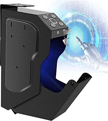 Vapenskåp för pistoler - Handvapenskåp Snabbåtkomst med biometriskt fingeravtryckslås, digital knappsats och 2 nödnycklar, minivapenskåp för säker hemsäkerhet